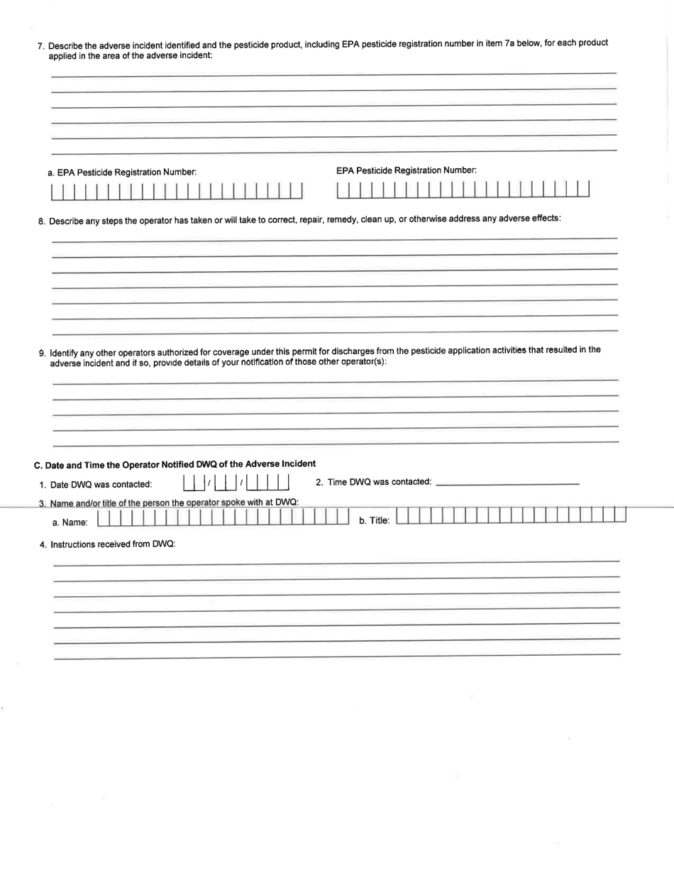 Five (5)-day Adverse Incident Report for the Pesticide General Permit - Utah, Page 2