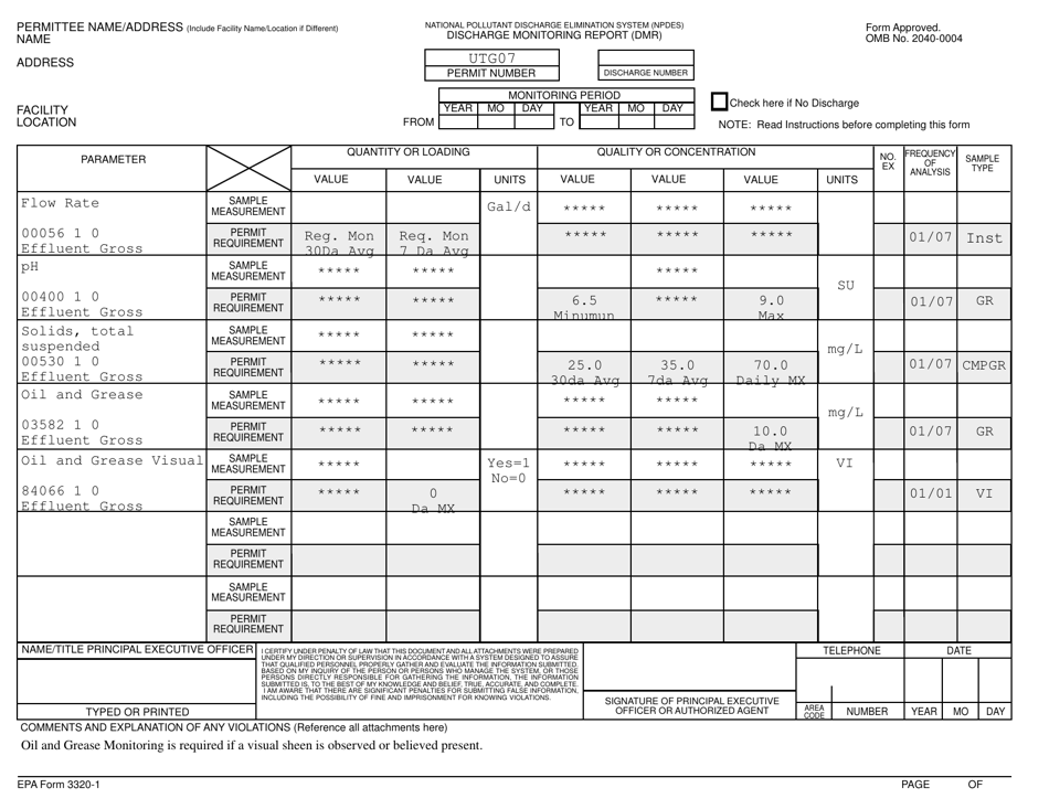EPA Form 3320-1 Discharge Monitoring Report (Dmr), Page 1