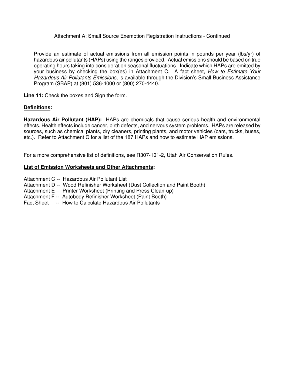 Instructions for Small Source Exemption Registration - Utah, Page 2