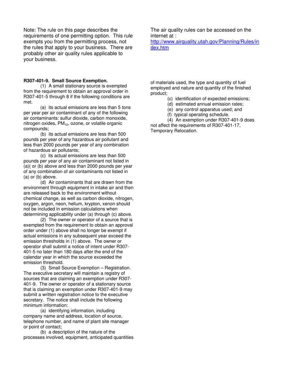 Instructions for Small Source Exemption Registration - Utah, Page 3