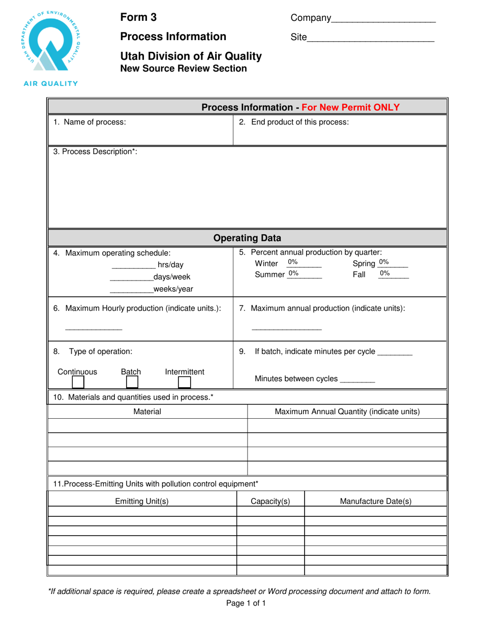 Form 3 Process Information - Utah, Page 1
