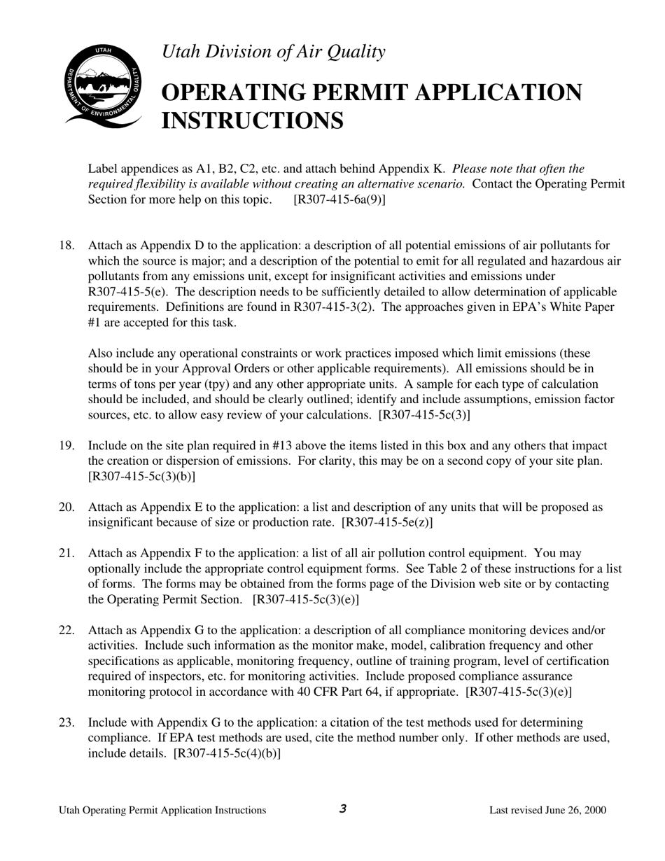 Instructions for Title V Operating Permit Application - Utah, Page 3