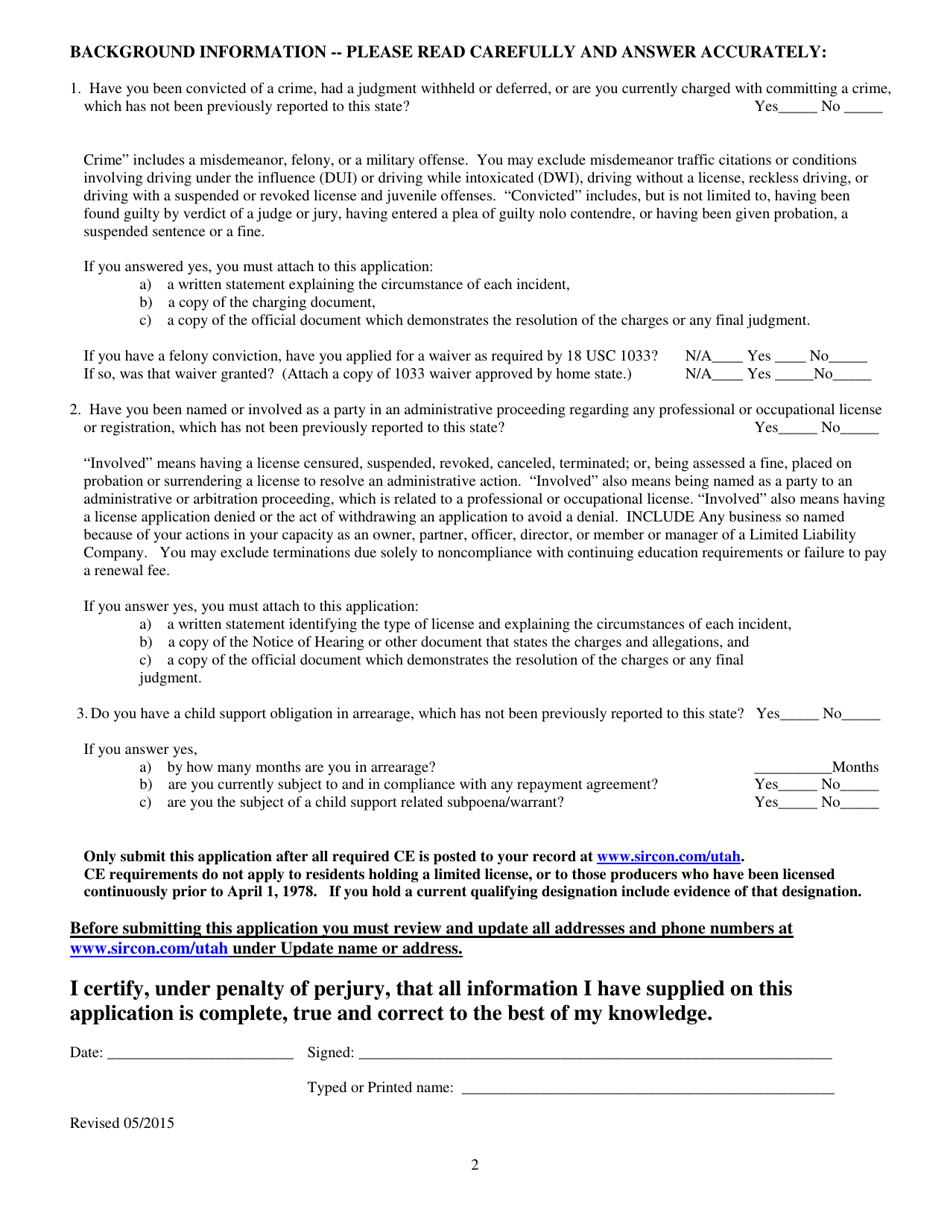 Individual License Reinstatement Application - Utah, Page 2
