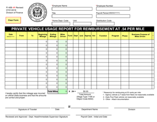 Document preview: Form FI40B AR Private Vehicle Usage Report for Reimbursement at .54 Per Mile - Utah