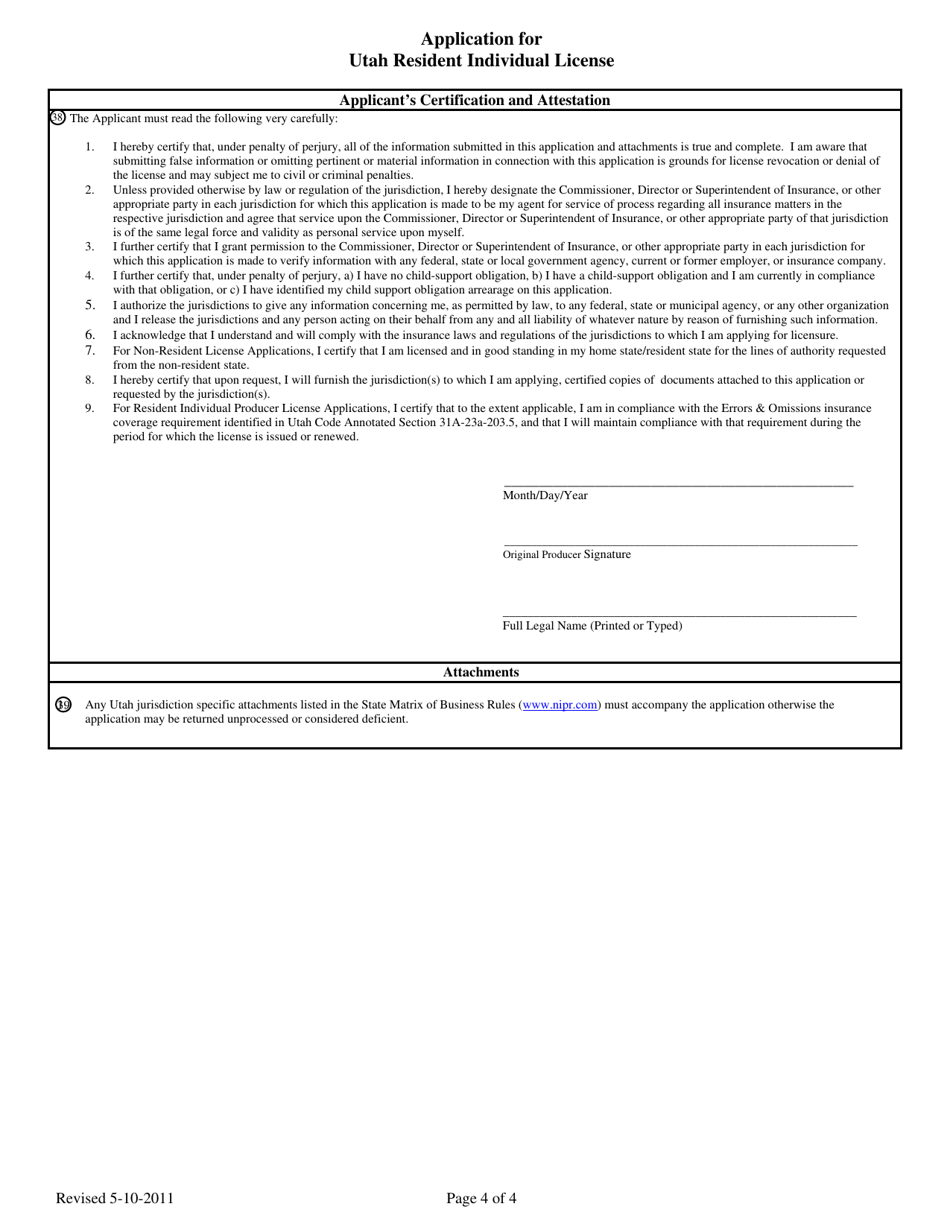 Application for Utah Resident Individual License - Utah, Page 4