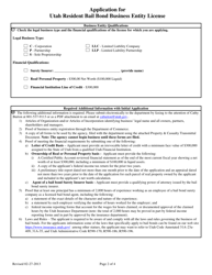 Application for Utah Resident Bail Bond Business Entity License - Utah, Page 2