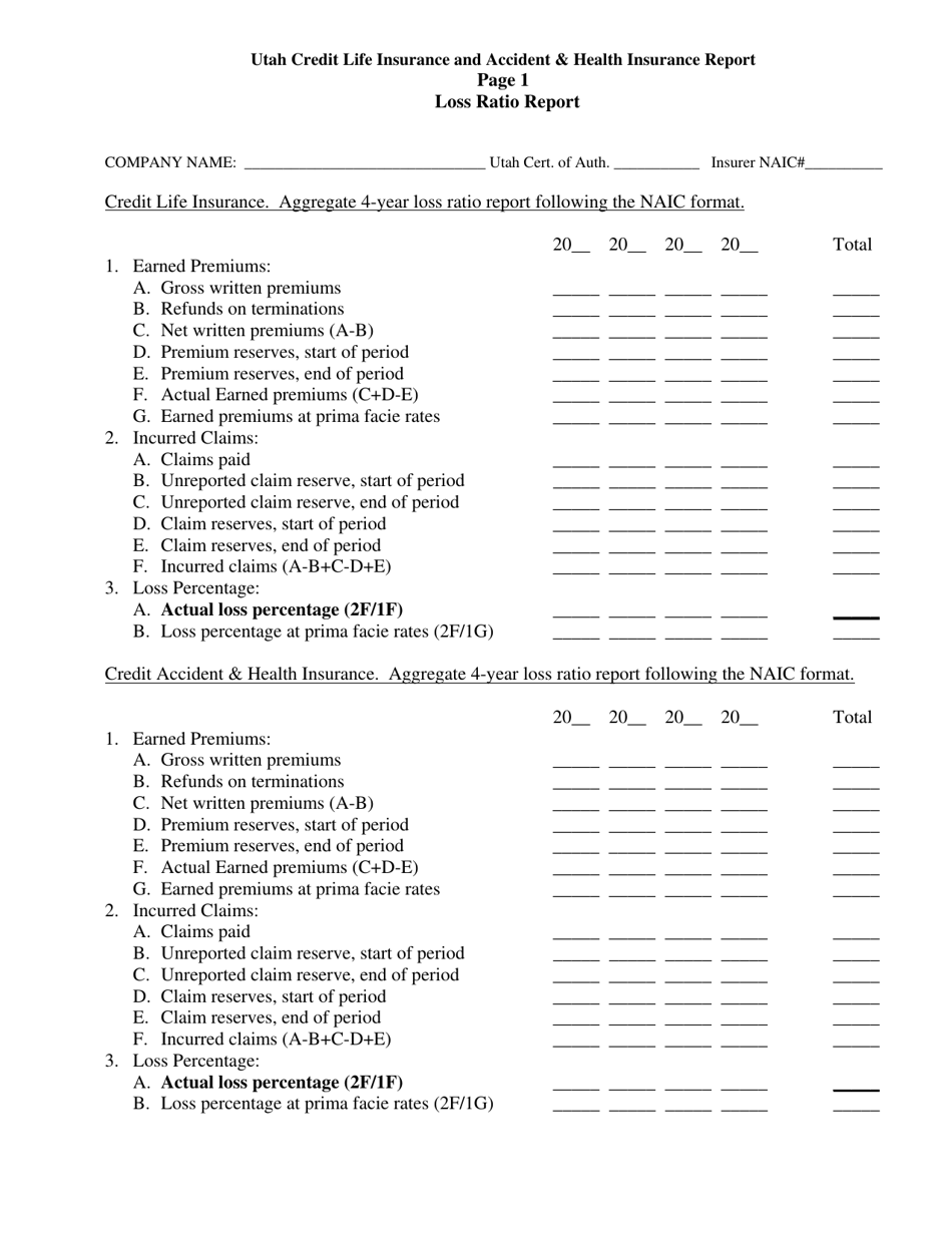 Credit Life Insurance and Credit Accident  Health Insurance Report - Utah, Page 2