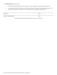 Life and Annuity Request for Discretionary Group Authorization - Utah, Page 2
