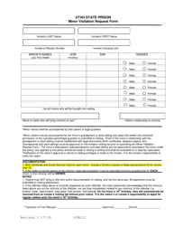 Document preview: Utah State Prison Minor Visitation Request Form - Utah