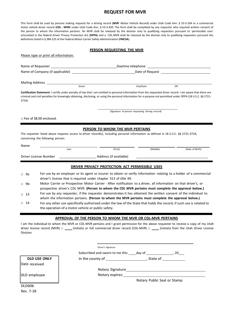 Form DLD60B Request for Mvr - Utah, Page 1