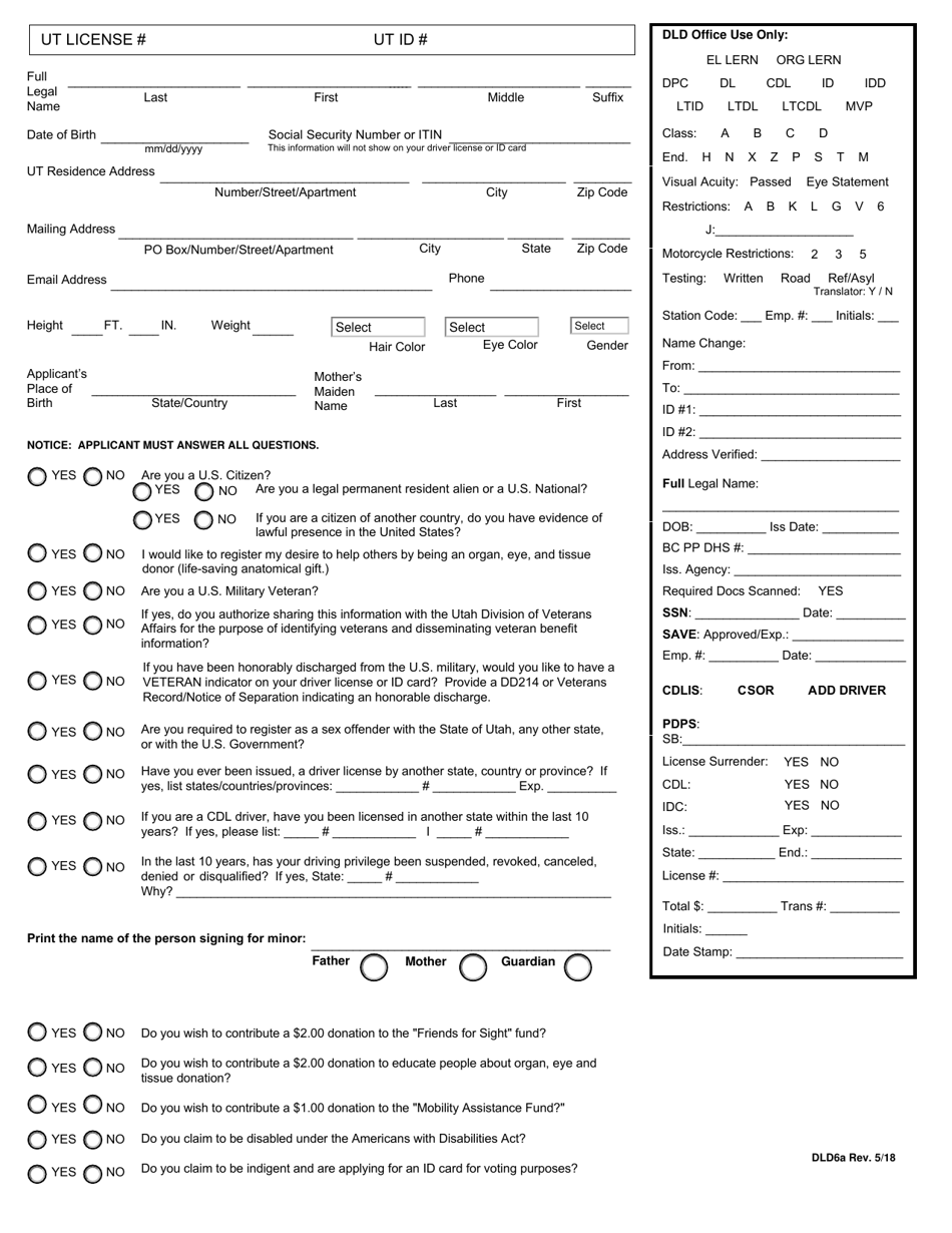 Form DLD6A - Fill Out, Sign Online and Download Fillable PDF, Utah ...