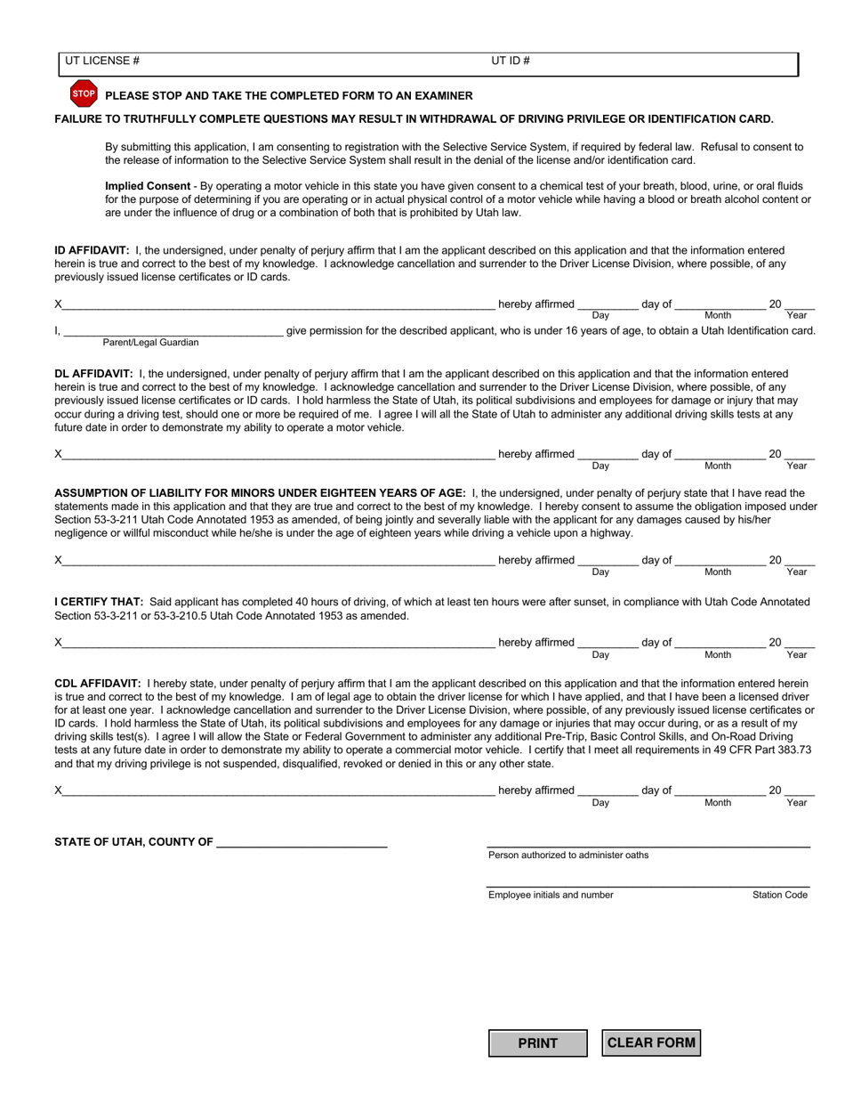 Form DLD6A Application for License - Utah, Page 3
