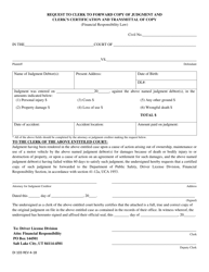 Form DI103 Request to Clerk to Forward Copy of Judgment and Clerk's Certification and Transmittal of Copy - Utah