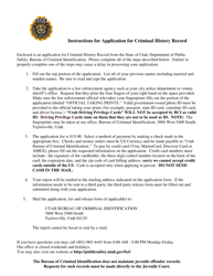 Form 98-1-03 Application for Criminal History Record - Utah