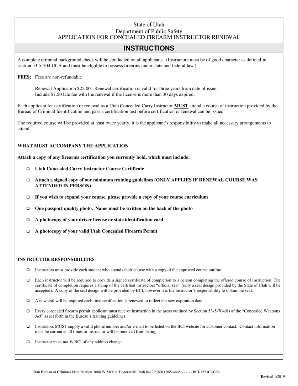 Application for Concealed Firearm Instructor Renewal - Utah, Page 1