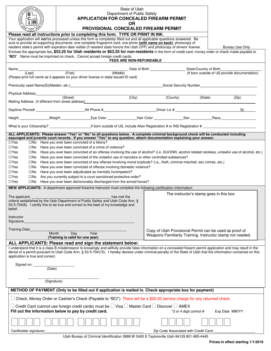 Application for Concealed Firearm Permit or Provisional Concealed Firearm Permit - Utah, Page 2