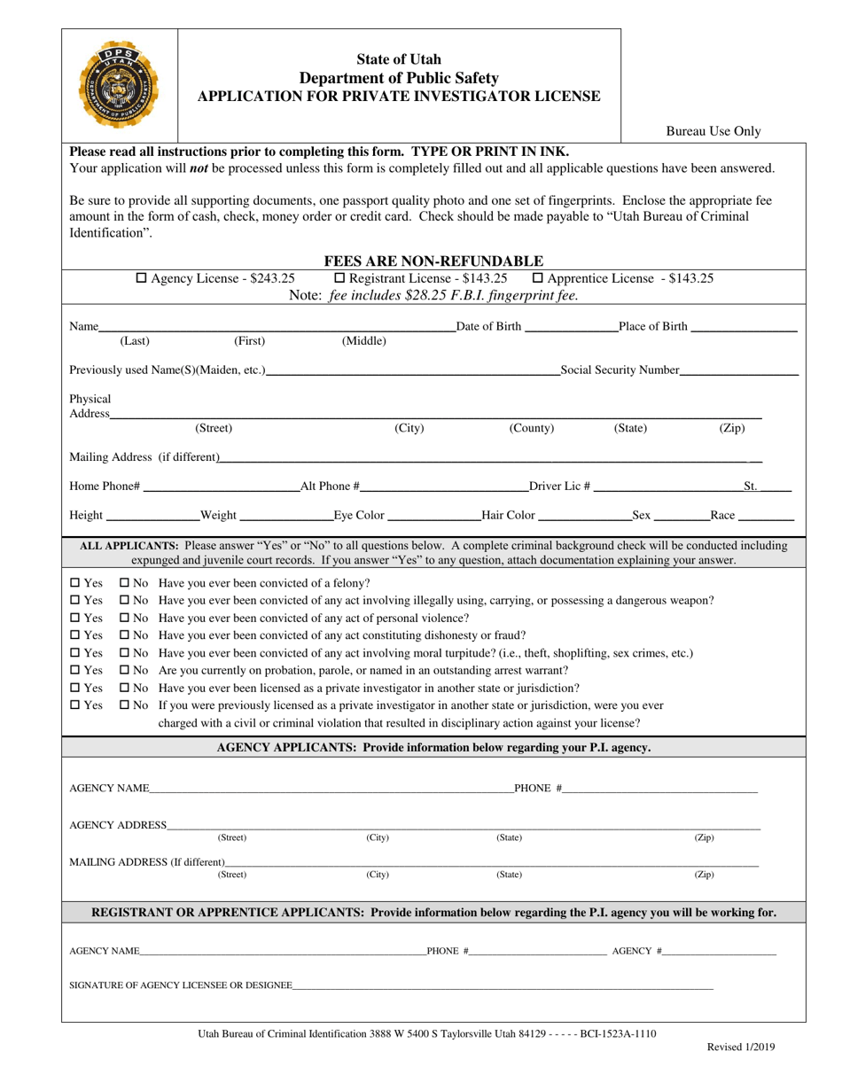 Application for Private Investigator License - Utah, Page 2