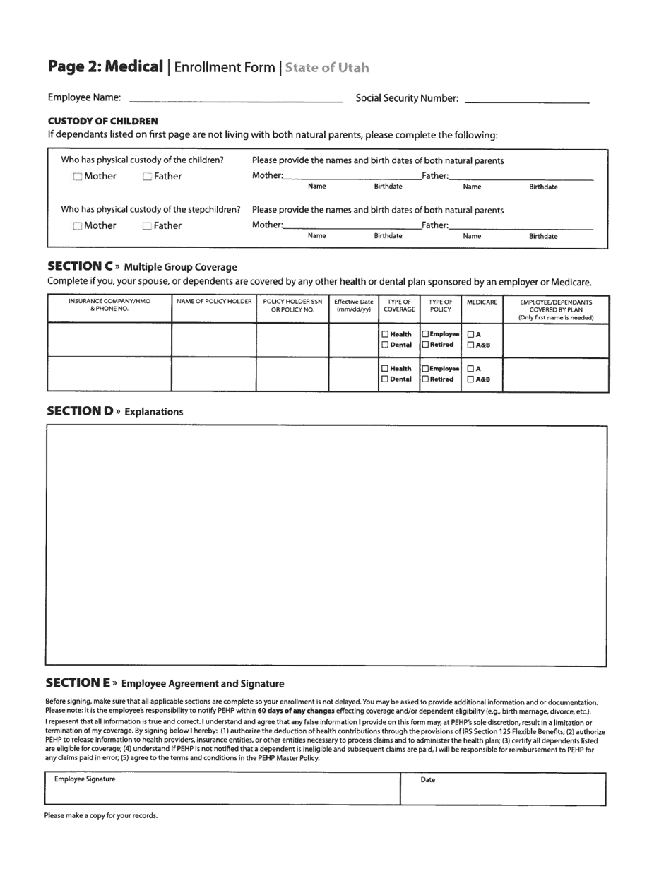 Utah Medical ACA Enrollment Form - Fill Out, Sign Online and Download ...