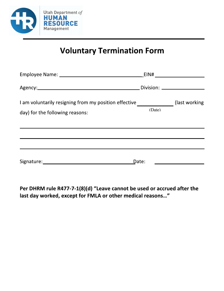Voluntary Termination Form - Utah, Page 1