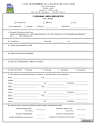 Elk Farming License Application Form - Utah