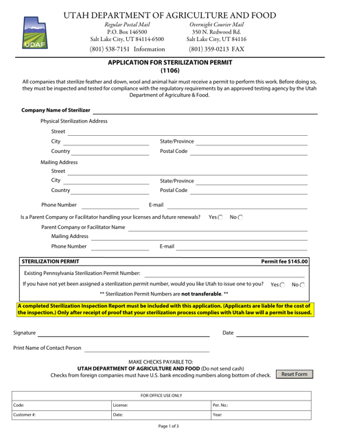Application for Sterilization Permit (1106) - Utah Download Pdf