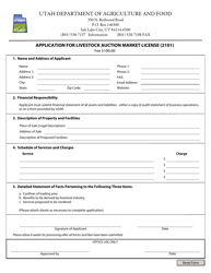 Document preview: Application for Livestock Auction Market License (2101) - Utah