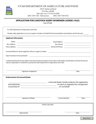 Document preview: Application for Livestock Agent or Broker License (1922) - Utah