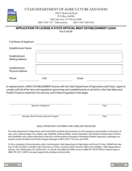 &quot;Application to License a State Official Meat Establishment (2204)&quot; - Utah