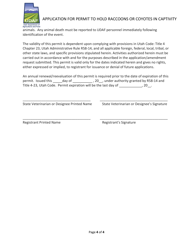 Application for Permit to Hold Raccoons or Coyotes in Captivity - Utah, Page 4