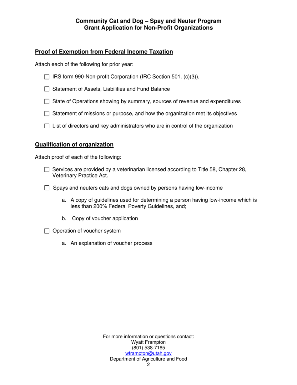 Community Cat and Dog - Spay and Neuter Program Grant Application for Non-profit Organizations - Utah, Page 2