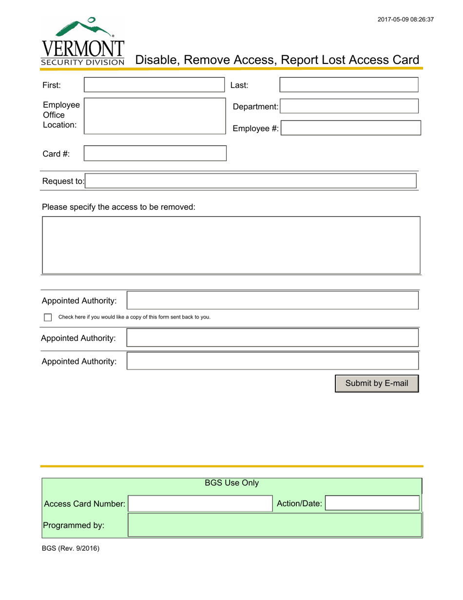 Disable, Remove Access, Report Lost Access Card - Vermont, Page 1