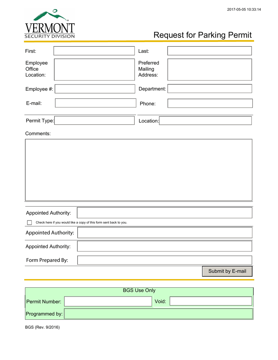 Request for Parking Permit - Vermont, Page 1