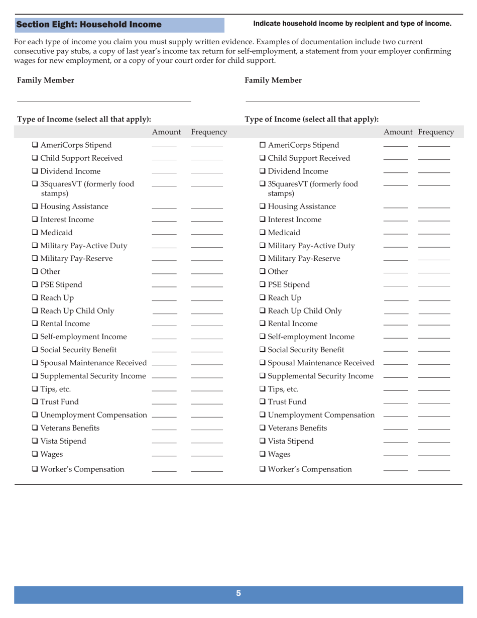 Application for Child Care Financial Assistance - Vermont, Page 5