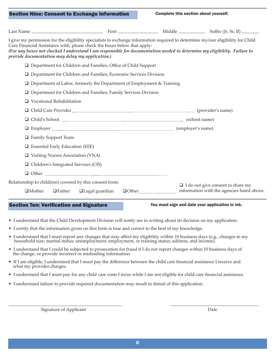 Application for Child Care Financial Assistance - Vermont, Page 6