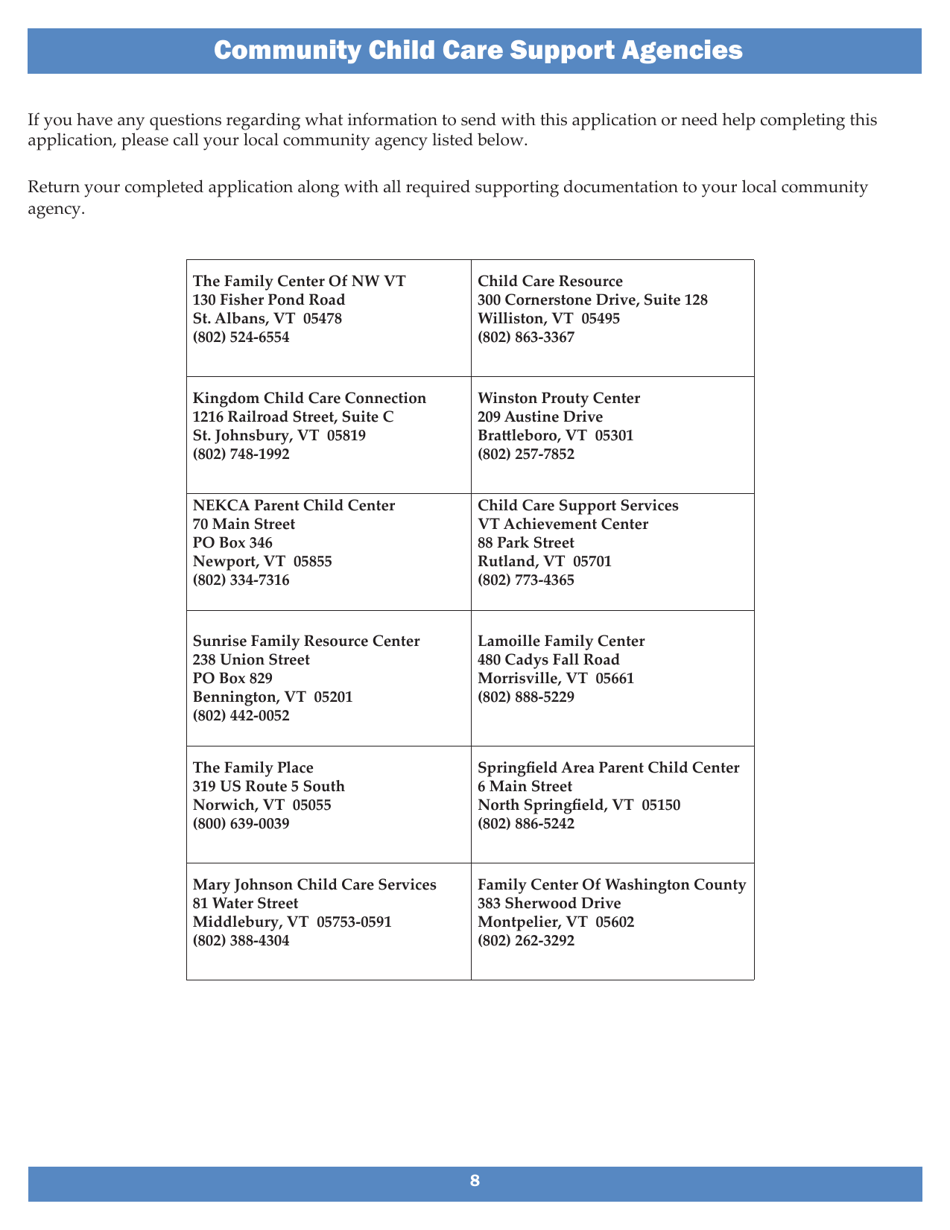 Application for Child Care Financial Assistance - Vermont, Page 8