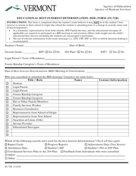 Document preview: Form FS-72B Educational Best Interest Determination (Bid) Form - Vermont
