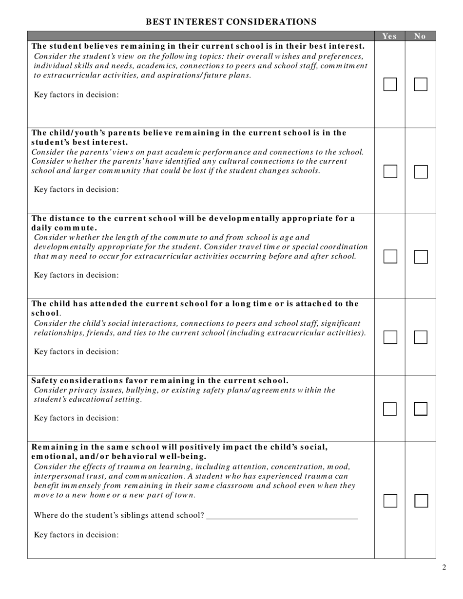 Form FS-72B Educational Best Interest Determination (Bid) Form - Vermont, Page 2