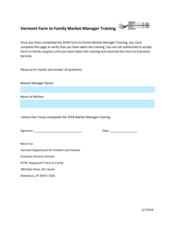 Document preview: Vermont Farm to Family Market Manager Training - Vermont, 2018