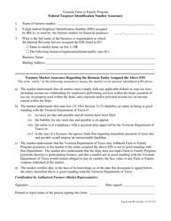 Document preview: Federal Taxpayer Identification Number Assurance Form - Vermont Farm to Family Program - Vermont