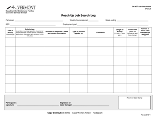 Document preview: Form ESD643JOB Reach up Job Search Log Form - Vermont