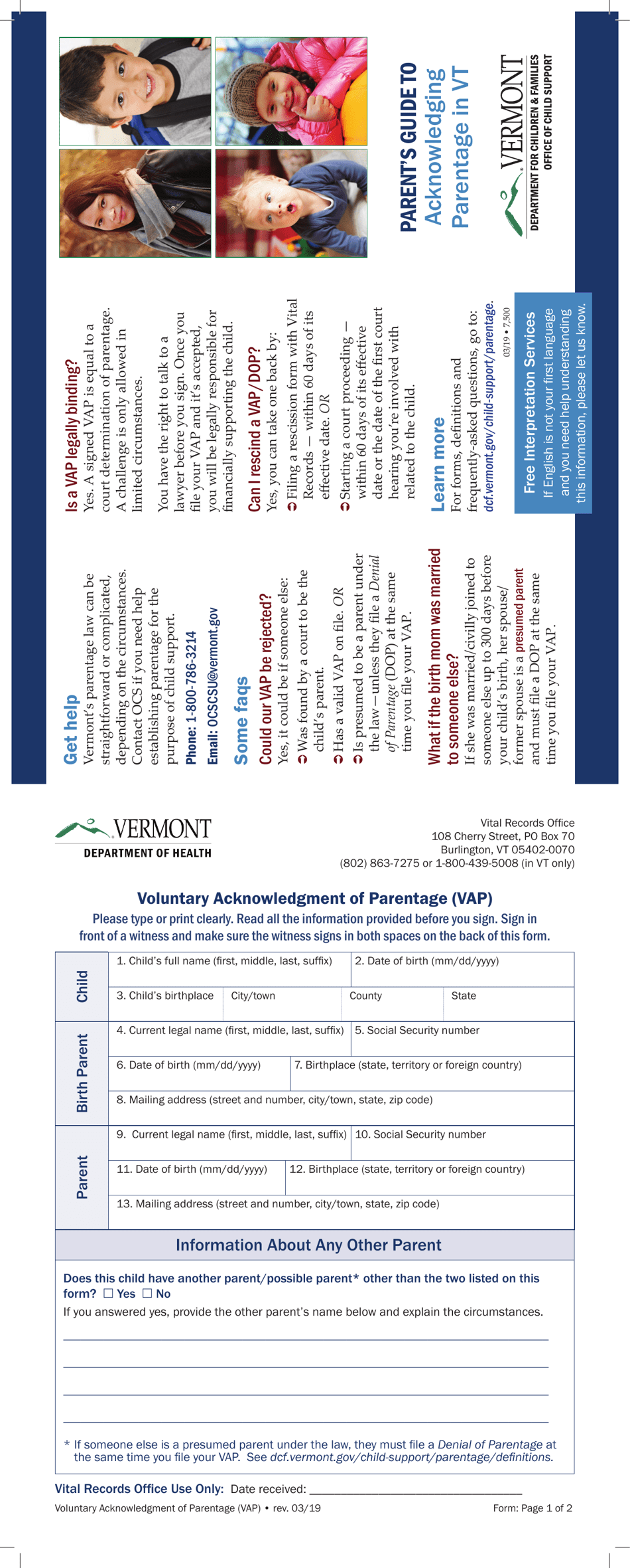 Voluntary Acknowledgment of Parentage (Vap) - Vermont, Page 4