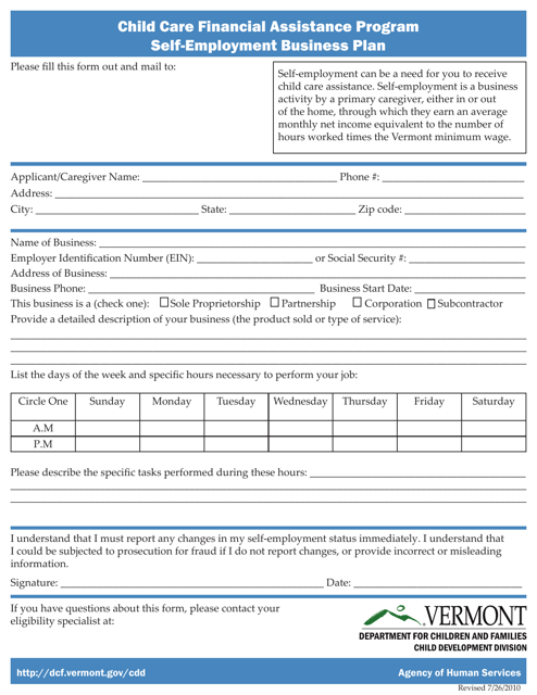 self employment business plan template