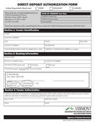 Document preview: Direct Deposit Authorization Form - Vermont