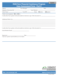 Document preview: Case Assessment Form - Part II - Child Care Financial Assistance Program - Vermont