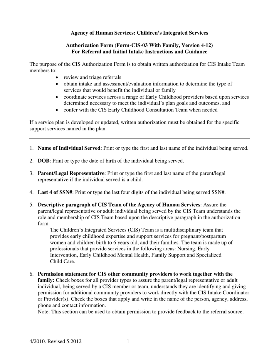 Download Instructions for Form CIS-03 Authorization Form for Referral ...