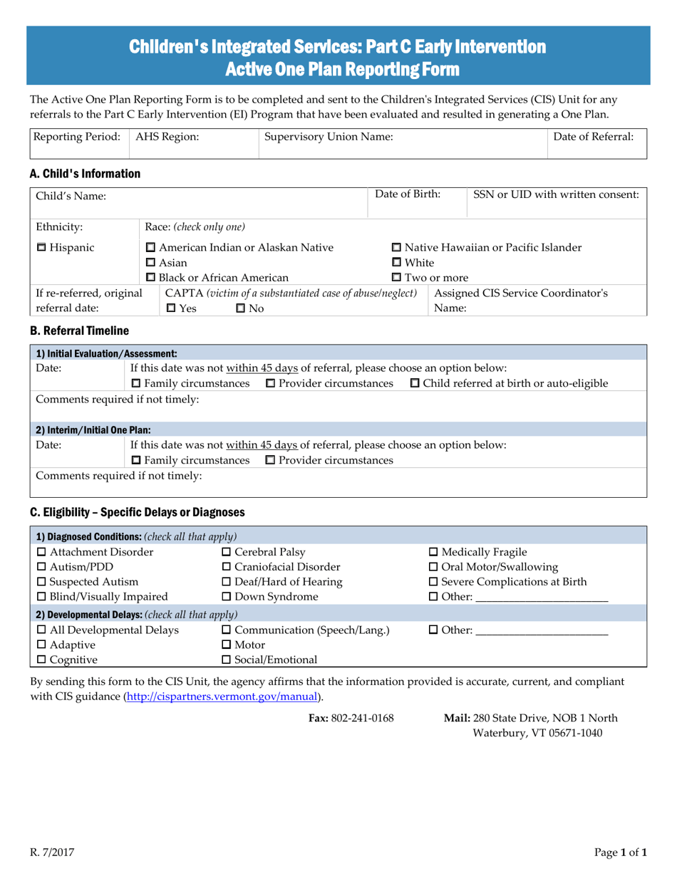 Vermont Children's Integrated Services: Part C Early Intervention ...