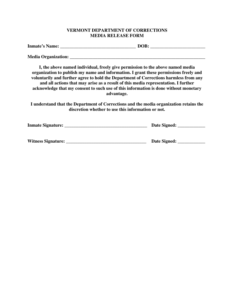 Media Release Form - Vermont, Page 1
