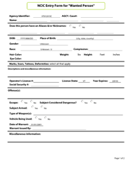 Ncic Entry Form for &quot;wanted Person&quot; - Vermont