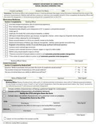 Document preview: Sexual Violence Screening Tool - Booking/Medical Staff - Vermont