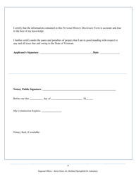 Personal History Disclosure Form - Vermont, Page 4